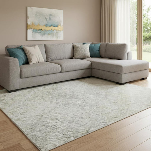 HomeRoots 8' Silver Gray and Gold Abstract Area Rug – Washable, UV-Protected, Stain-Resistant, Modern Elegance 692146