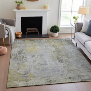 HomeRoots 9' X 12' Silver Gray & Gold Abstract Washable Area Rug with UV Protection, Stain Resistant & Durable 692147