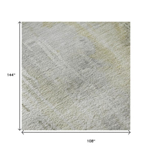 HomeRoots 9' X 12' Silver Gray & Gold Abstract Washable Area Rug with UV Protection, Stain Resistant & Durable 692147
