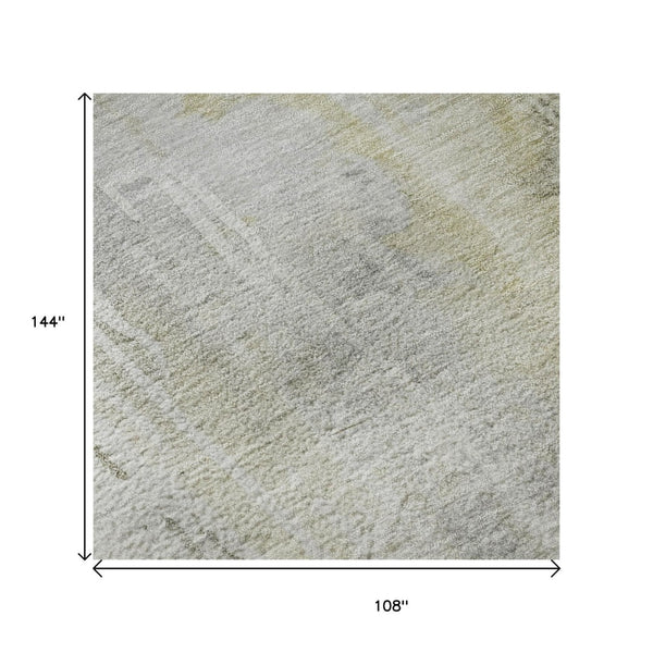 HomeRoots 9' X 12' Silver Gray & Gold Abstract Washable Area Rug with UV Protection, Stain Resistant & Durable 692147