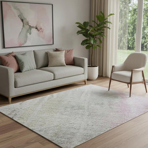 HomeRoots 5' X 8' Stylish Taupe Teal & Purple Abstract Washable Area Rug with UV Protection for Any Space 692150
