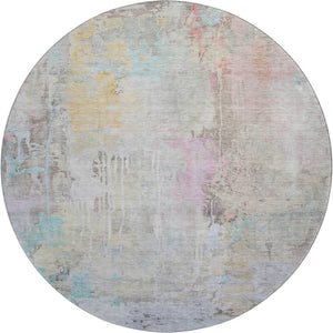 HomeRoots 8' X 8' Modern Abstract Washable Round Rug in Taupe, Teal & Purple with UV Protection & Durability 692151