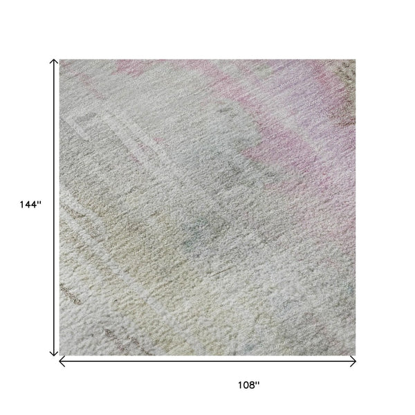 HomeRoots 9' X 12' Abstract Area Rug in Taupe, Teal & Purple – Washable, UV-Protected, Durable Design for Homes 692153