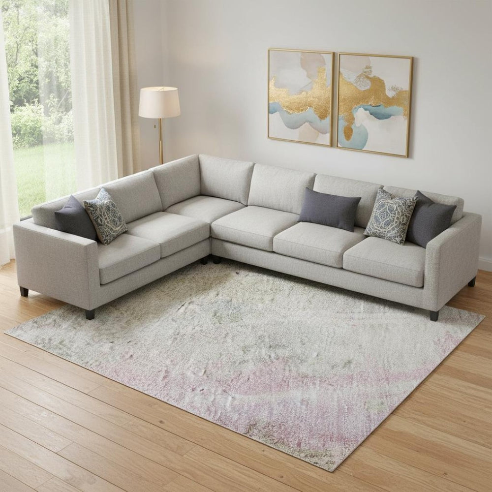 HomeRoots 9' X 12' Abstract Area Rug in Taupe, Teal & Purple – Washable, UV-Protected, Durable Design for Homes 692153