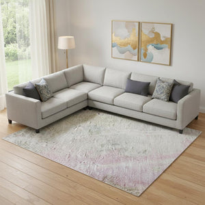 HomeRoots 9' X 12' Abstract Area Rug in Taupe, Teal & Purple – Washable, UV-Protected, Durable Design for Homes 692153