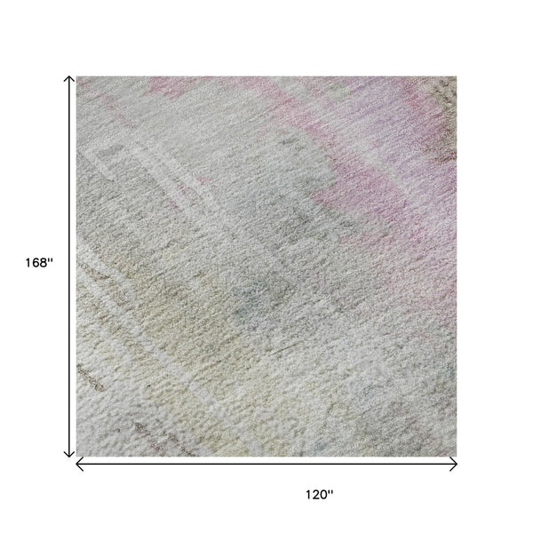 HomeRoots 10' Taupe, Teal & Purple Abstract Washable Area Rug - UV Protected, Durable, Non-Slip, Easy Care! 692154