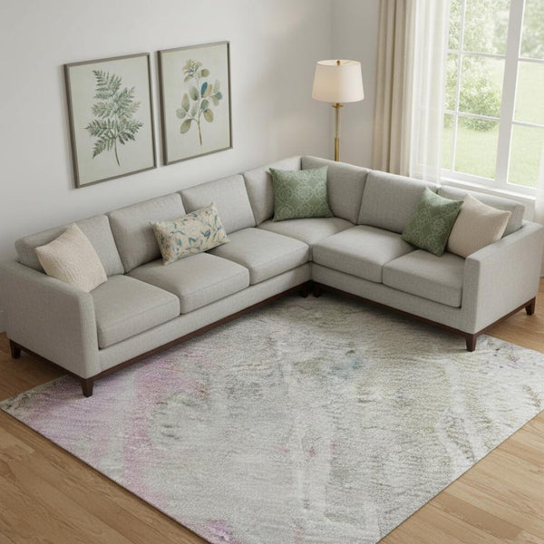 HomeRoots 10' Taupe, Teal & Purple Abstract Washable Area Rug - UV Protected, Durable, Non-Slip, Easy Care! 692154