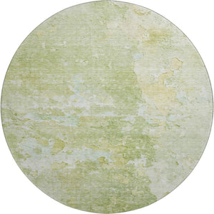 HomeRoots 8' Artichoke Green & Gold Abstract Washable Round Rug - UV Protected, Durable, Non-Slip Design 692157