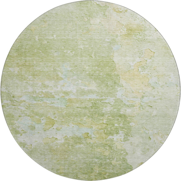 HomeRoots 8' Artichoke Green & Gold Abstract Washable Round Rug - UV Protected, Durable, Non-Slip Design 692157