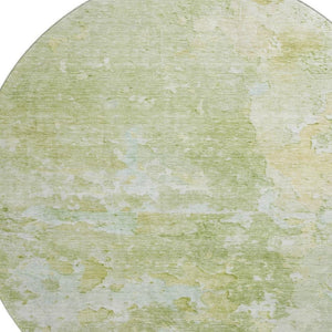 HomeRoots 8' Artichoke Green & Gold Abstract Washable Round Rug - UV Protected, Durable, Non-Slip Design 692157