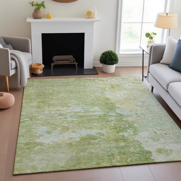 HomeRoots 10' Artichoke Green & Gold Abstract Washable Area Rug - Durable, UV-Protected, Perfect for Busy Homes 692160