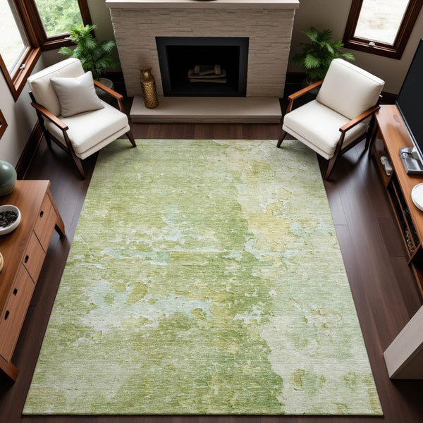 HomeRoots 10' Artichoke Green & Gold Abstract Washable Area Rug - Durable, UV-Protected, Perfect for Busy Homes 692160