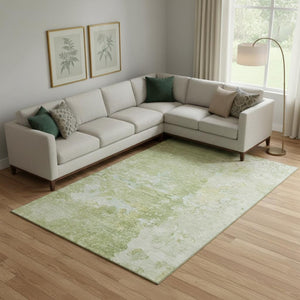 HomeRoots 10' Artichoke Green & Gold Abstract Washable Area Rug - Durable, UV-Protected, Perfect for Busy Homes 692160