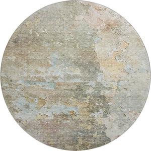 HomeRoots 8' Round Washable Rug in Brown, Beige & Blue Abstract Design – UV Protected, Durable & Stylish! 692163