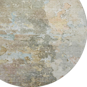 HomeRoots 8' Round Washable Rug in Brown, Beige & Blue Abstract Design – UV Protected, Durable & Stylish! 692163