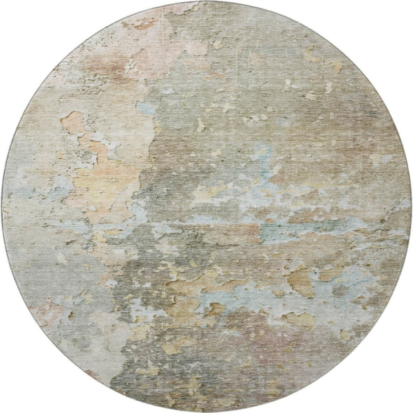 HomeRoots 8' Round Washable Rug in Brown, Beige & Blue Abstract Design – UV Protected, Durable & Stylish! 692163