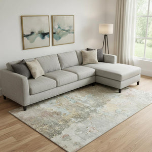 HomeRoots 9' Abstract Brown Beige and Blue Washable Area Rug with UV Protection – Perfect for Active Homes! 692165