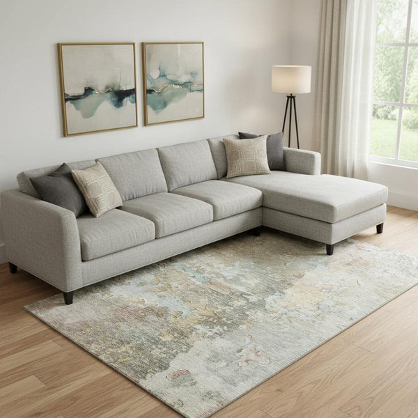 HomeRoots 9' Abstract Brown Beige and Blue Washable Area Rug with UV Protection – Perfect for Active Homes! 692165