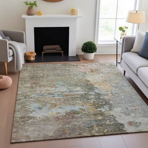HomeRoots 9' Abstract Brown Beige and Blue Washable Area Rug with UV Protection – Perfect for Active Homes! 692165