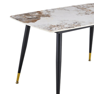 English Elm Table And Chair Set - Elegant 4-Seater Sintered Stone Dining Table With White Pu Chairs For Comfort W1151S04206-GIGA