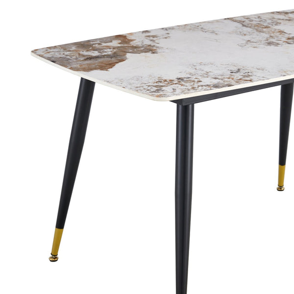 English Elm Table And Chair Set - Elegant 4-Seater Sintered Stone Dining Table With White Pu Chairs For Comfort W1151S04206-GIGA