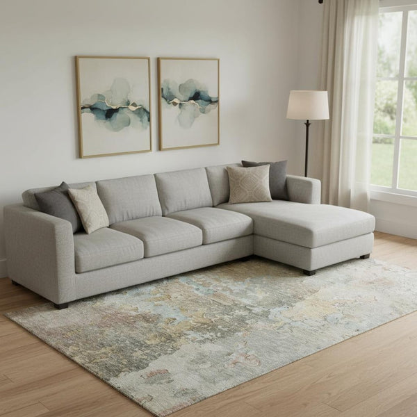 HomeRoots 10' X 14' Stylish Brown Beige and Blue Abstract Washable Area Rug with UV Protection & Non-Slip Backing 692166