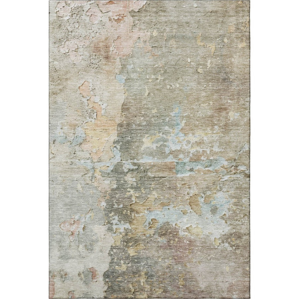 HomeRoots 10' X 14' Stylish Brown Beige and Blue Abstract Washable Area Rug with UV Protection & Non-Slip Backing 692166