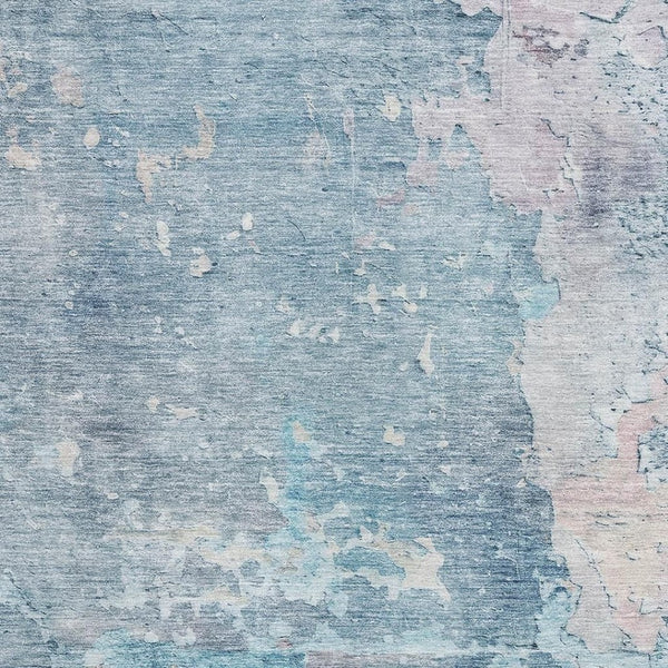 HomeRoots 5' Stylish Washable Abstract Area Rug in Blue, Pink & Gray - Durable, UV-Protected for Busy Homes 692168