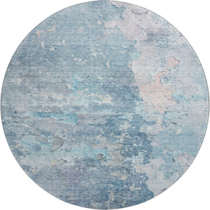 HomeRoots 8' X 8' Abstract Washable Round Rug in Blue, Pink & Gray - UV Protected, Stain Resistant & Non-Slip! 692169