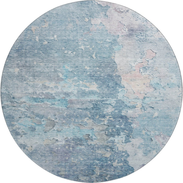 HomeRoots 8' X 8' Abstract Washable Round Rug in Blue, Pink & Gray - UV Protected, Stain Resistant & Non-Slip! 692169