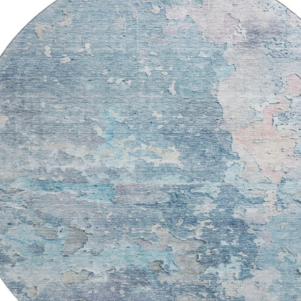 HomeRoots 8' X 8' Abstract Washable Round Rug in Blue, Pink & Gray - UV Protected, Stain Resistant & Non-Slip! 692169