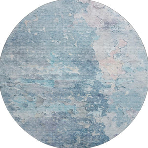 HomeRoots 8' X 8' Abstract Washable Round Rug in Blue, Pink & Gray - UV Protected, Stain Resistant & Non-Slip! 692169