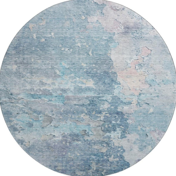 HomeRoots 8' X 8' Abstract Washable Round Rug in Blue, Pink & Gray - UV Protected, Stain Resistant & Non-Slip! 692169