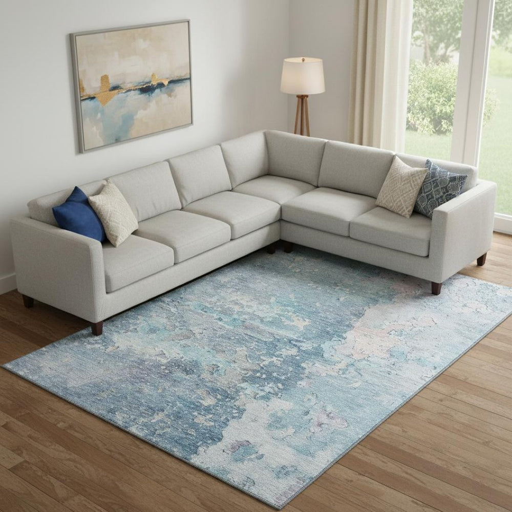 HomeRoots 9' X 12' Modern Blue Pink Gray Abstract Washable Area Rug with UV Protection for Busy Homes 692171