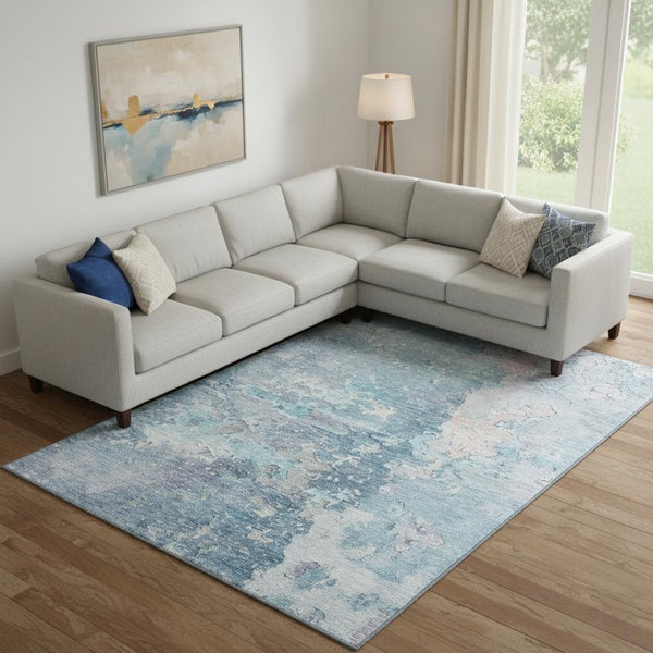 HomeRoots 9' X 12' Modern Blue Pink Gray Abstract Washable Area Rug with UV Protection for Busy Homes 692171