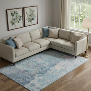 HomeRoots 10' Blue Pink Gray Abstract Washable Area Rug - UV Protected, Stain-Resistant for High Traffic Spaces 692172