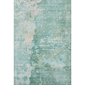HomeRoots 5' X 8' Washable Area Rug in Emerald, Pale Aqua & Ivory – Stain Resistant with UV Protection! 692174