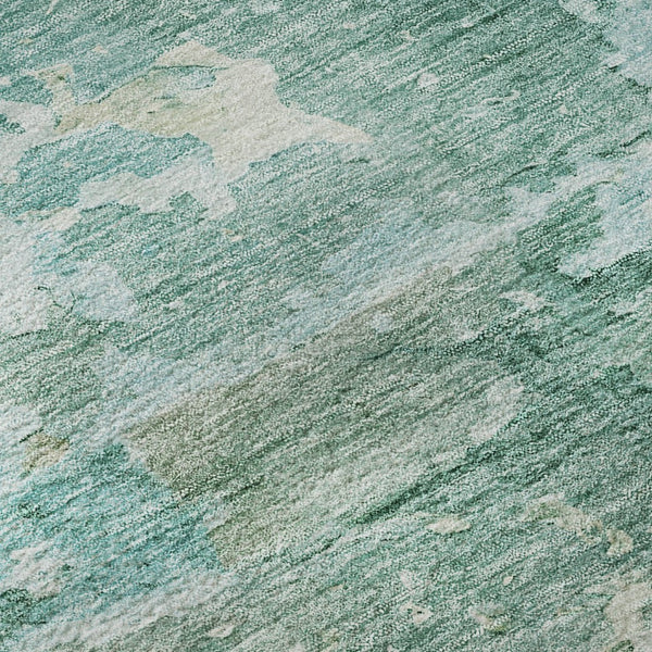 HomeRoots 8' X 8' Washable Round Rug in Emerald Aqua Ivory - Modern Abstract Design with UV Protection & Durability 692175