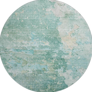 HomeRoots 8' X 8' Washable Round Rug in Emerald Aqua Ivory - Modern Abstract Design with UV Protection & Durability 692175