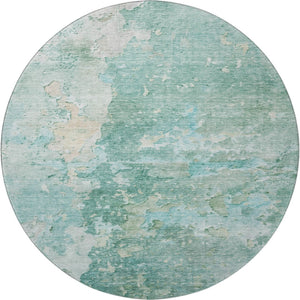 HomeRoots 8' X 8' Washable Round Rug in Emerald Aqua Ivory - Modern Abstract Design with UV Protection & Durability 692175