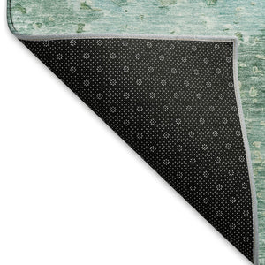 HomeRoots 8' Stunning Emerald Aqua Ivory Abstract Washable Area Rug - UV Protected, Stain-Resistant, Durable! 692176