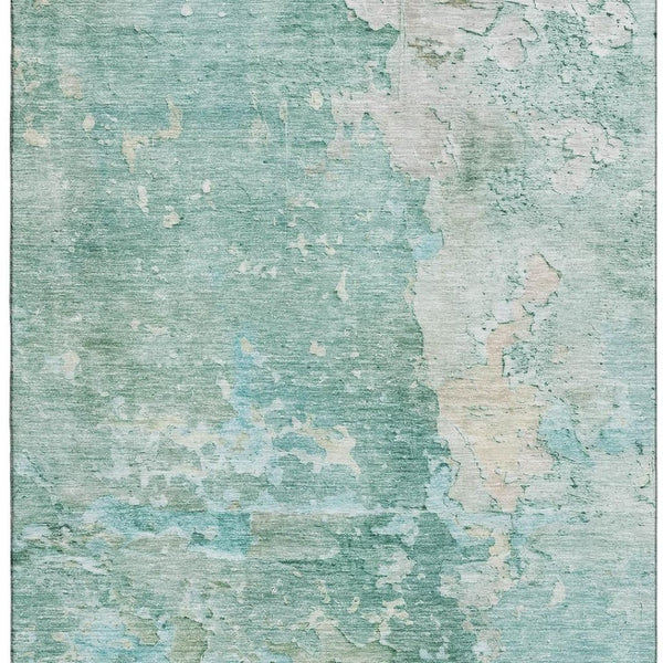 HomeRoots 8' Stunning Emerald Aqua Ivory Abstract Washable Area Rug - UV Protected, Stain-Resistant, Durable! 692176