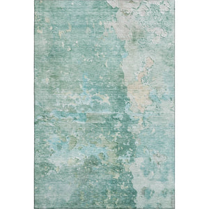 HomeRoots 9' X 12' Abstract Washable Area Rug in Emerald Aqua & Ivory - UV Protected, Stylish & Durable Design 692177