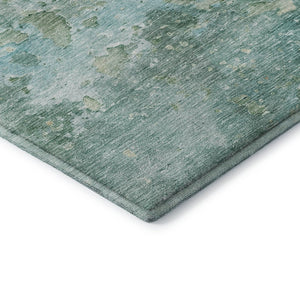 HomeRoots 9' X 12' Abstract Washable Area Rug in Emerald Aqua & Ivory - UV Protected, Stylish & Durable Design 692177