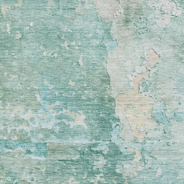 HomeRoots 9' X 12' Abstract Washable Area Rug in Emerald Aqua & Ivory - UV Protected, Stylish & Durable Design 692177