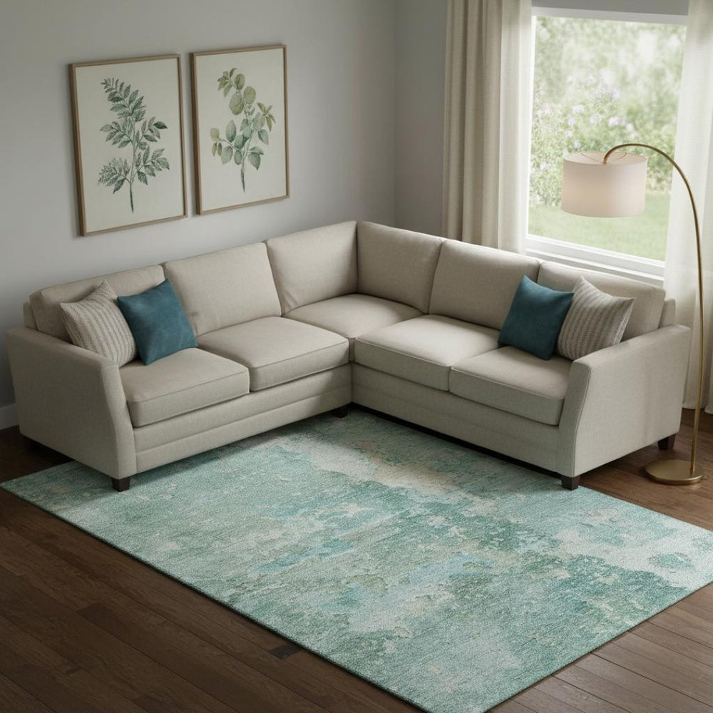 HomeRoots 10' Contemporary Abstract Washable Area Rug in Emerald, Aqua & Ivory with UV Protection & Durability 692178