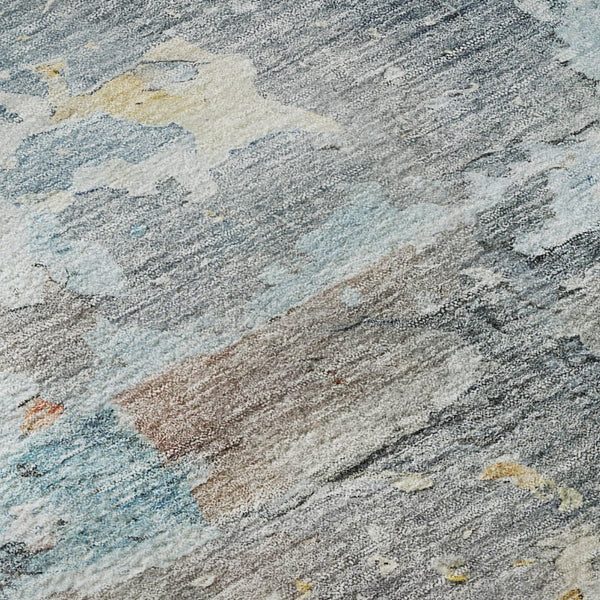 HomeRoots 8' X 8' Washable Abstract Round Rug in Granite Gray, Teal & Blush - UV-Protected for Busy Homes 692181