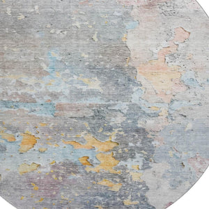 HomeRoots 8' X 8' Washable Abstract Round Rug in Granite Gray, Teal & Blush - UV-Protected for Busy Homes 692181