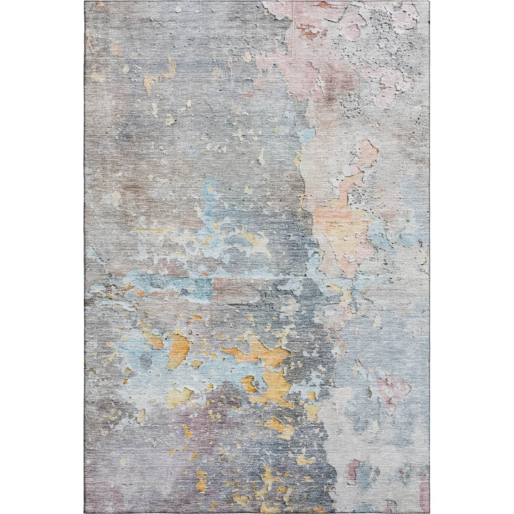 HomeRoots 8' Granite Gray Teal & Blush Abstract Washable Area Rug - UV Protected, Stain Resistant, Durable Design 692182