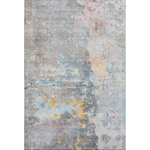 HomeRoots 8' Granite Gray Teal & Blush Abstract Washable Area Rug - UV Protected, Stain Resistant, Durable Design 692182